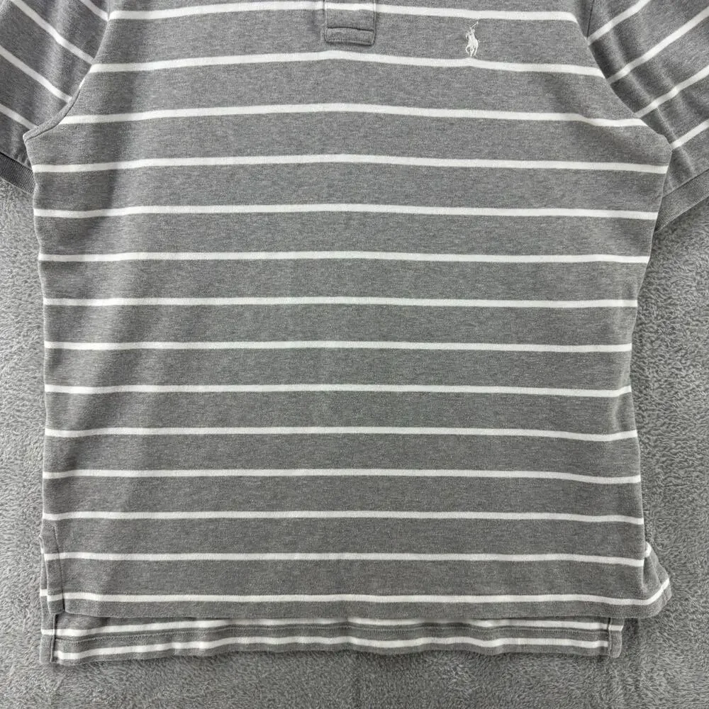 Polo Ralph Lauren Shirt Mens L Gray Striped Polo 1/4 Button Preppy Short Sleeve